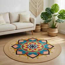 Kilim Home Boho 940 Renkli Mandala Desenli Natural Doğal Jüt