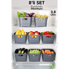 Meleni Home 8'li 3800 ml Buzdolabı Düzenleyici - Mutfak Banyo Dekoratif Dolap Içi Çok Amaçlı Organizer Antrasit