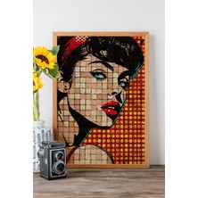 Artavessa Tek Parça Gerçek Ham Ahşap Çerçeveli Popart Mosaic Çizgili Tablo - Model 19