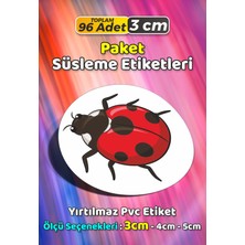 Sb Store Uğur Böceği Temalı Ambalaj Hediye Paket Süsleme Etiketi Model 155 - 96 Adet 3cm