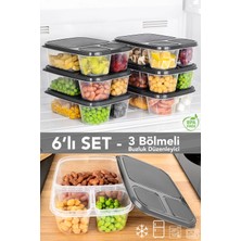 Meleni Home 6'lı Dikdörtgen 3 Bölmeli Saklama Kabı - Mikrodalga ve Difrize Uygun Buzdolabı Organizer Difriz Kabı