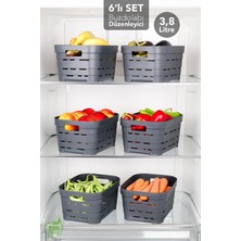 Meleni Home 6 Adet 3,8 Lt Delikli Buzdolabı Düzenleyici - Mutfak Banyo Çok Amaçlı Dolap Içi Organizer Antrasit