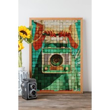 Artavessa Tek Parça Gerçek Ham Ahşap Çerçeveli Popart Mosaic Çizgili Tablo - Model 11