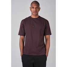Ex-pent Erkek Dikim Detaylı Regular Kalıp Baskılı Pamuklu Bordo T-Shirt