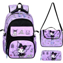 Waddell Princess Deri Baskılı Kuromi Temalı Ilkokul Sırt Çantası,termal Beslenme Çantası ve Kalemlik