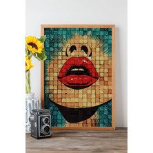 Artavessa Tek Parça Gerçek Ham Ahşap Çerçeveli Popart Mosaic Çizgili Tablo - Model 3