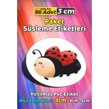 Sb Store Uğur Böceği Temalı Ambalaj Hediye Paket Süsleme Etiketi Model 167 - 96 Adet 3cm
