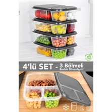 Meleni Home 4'lü Dikdörtgen 3 Bölmeli Saklama Kabı - Mikrodalga ve Difrize Uygun Buzdolabı Organizer Difriz Kabı