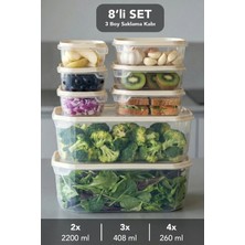 Meleni Home 8 Parça Tera Saklama Kabı Seti - Mikrodalga ve Difrize Uygun Düzenleyici Buzdolabı Organizer Bej