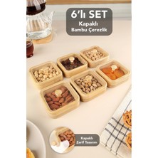 Meleni Home 6'lı Kapaklı Bambu Çerezlik Seti - Kahve Yanı Sunum Kasesi Sunumluk Kahvaltılık Bambu Kase