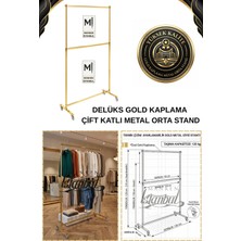 Manken İstanbul Yüksek Kalite Çift Katlı Gold Kaplama Orta Stand Tekerlekli Orta Askılık