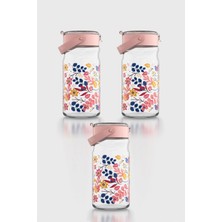 Renga Mono 1800 ml Çiçek Desenli 3'lü Cam Kavanoz Seti 132067 Pembe