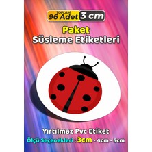 Sb Store Uğur Böceği Temalı Ambalaj Hediye Paket Süsleme Etiketi Model 158 - 96 Adet 3cm