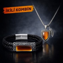 Ikili Kombin Stil Sahibi Erkekler Kaplan Gözü Taşlı Erkek Bileklik Kolye Seti