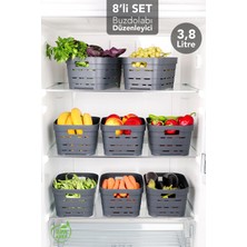 Meleni Home 8 Adet 3,8 Lt Delikli Buzdolabı Düzenleyici - Mutfak Banyo Çok Amaçlı Dolap Içi Organizer Antrasit