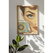 Artavessa Tek Parça Gerçek Ham Ahşap Çerçeveli Popart Kare Çizgili Tablo - Model 24