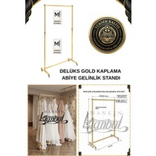 Manken İstanbul Yüksek Kalite Çift Katlı Abiye Gelinlik Askısı Gold Kaplama Orta Stand Tekerlekli Orta Askılık