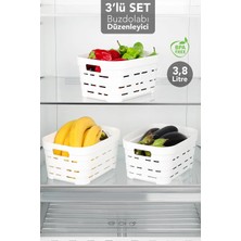 Meleni Home 3 Adet 3,8 Lt Delikli Buzdolabı Düzenleyici - Mutfak Banyo Çok Amaçlı Dolap Içi Organizer Beyaz