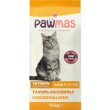 Pawmas Tavuklu Ciğerli Yetişkin Kedi Maması 15KG