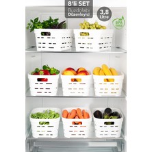 Meleni Home 8 Adet 3,8 Lt Delikli Buzdolabı Düzenleyici - Mutfak Banyo Çok Amaçlı Dolap Içi Organizer Beyaz