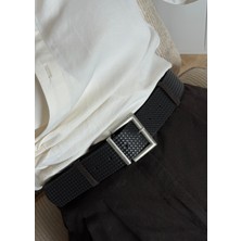 KİLİGİSTANBUL Lura Siyah Suni Deri Örme Desen Kemer 100 cm