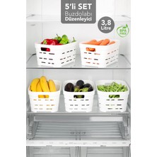 Meleni Home 5 Adet 3,8 Lt Delikli Buzdolabı Düzenleyici - Mutfak Banyo Çok Amaçlı Dolap Içi Organizer Beyaz