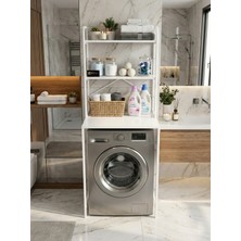 Gold Falez Çamaşır Makinesi Dolabı 2 Katlı Geniş Depolama Raf Ünitesi Metal Banyo Organizer Standı 262 Beyaz