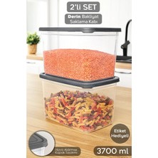 Meleni Home 2 Adet Etiketli Derin Erzak Saklama Kabı - Bakliyat Şeker Un Kabı Gıda Erzak Kutusu 3700 ml Şeffaf