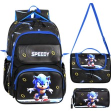 Waddell Deri Baskılı  Sonic Temalı Ilkokul Sırt Çantası,termal Beslenme Çantası ve Kalemlik