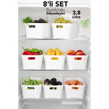 Meleni Home 8'li 3800 ml Buzdolabı Düzenleyici - Mutfak Banyo Dekoratif Dolap Içi Çok Amaçlı Organizer Beyaz