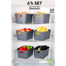 Meleni Home 6'lı 3800 ml Buzdolabı Düzenleyici - Mutfak Banyo Dekoratif Dolap Içi Çok Amaçlı Organizer Antrasit