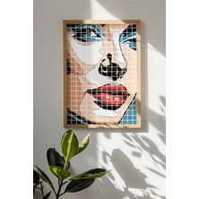 Artavessa Tek Parça Gerçek Ham Ahşap Çerçeveli Popart Kare Çizgili Tablo - Model 21
