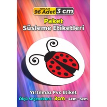 Sb Store Uğur Böceği Temalı Ambalaj Hediye Paket Süsleme Etiketi Model 159 - 96 Adet 3cm