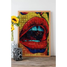 Artavessa Tek Parça Gerçek Ham Ahşap Çerçeveli Popart Mosaic Çizgili Tablo - Model 28