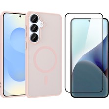 Vendas Samsung Galaxy A56 Kılıf M-Safe Şarj Özellikli Zore Babet Kapak + Cam Ekran Koruyucu