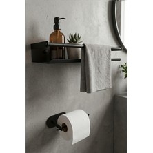 Zift Unique Paslanmaz Çelik Mat Siyah Yapışkan Montaj Banyo Rafı - Tuvalet Kağıdı Askısı Set