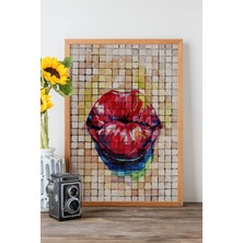 Artavessa Tek Parça Gerçek Ham Ahşap Çerçeveli Popart Mosaic Çizgili Tablo - Model 15