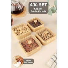 Meleni Home 4'lü Kapaklı Bambu Çerezlik Seti - Kahve Yanı Sunum Kasesi Sunumluk Kahvaltılık Bambu Kase