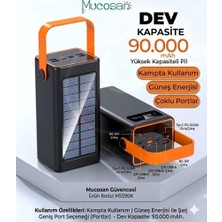 Mucosan 22.5 Watt 90 Bin Mah Hızlı Şarj Kamp Solar Güneş Enerjili Işıklı Çoklu Kablolu 4x USB 1x Type-C 1x Micro 1x Lightning Çıkışlı Powerbank
