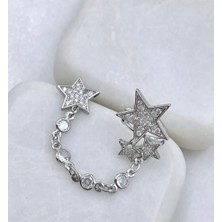 Yıldızlı Zincir Detay Silver Earcuff Kıkırdak Küpe