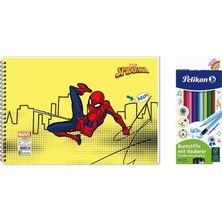 Keskin Color Spider-Man 17X25  Spiralli Resim Defteri  - Pelikan 12LI Kuru Boya 2'li Set