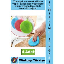 Wintoup #bulaşıksüngeri Tezgah Sebze Meyve Temizliği Tükenmez Yumuşak Silikon Bulaşık Yıkama Süngeri 4 Adet