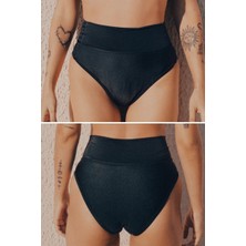Peddon Regl Dönemine Özel Konforlu Pedkini Mayo Altı Eco Friendly Swimwear Süper Emici Yüksek Bel Bikini Altı Siyah Regl Mayosu