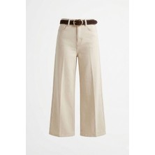 Magarde Premium Kemerli Flare Jean- Bej