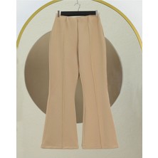 Moda Morfo İspanyol Paça Beli Lastikli Likralı Pantolon -Bej
