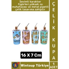 Wintoup #çelikkupa Hediye Ev Ofis Isı Muhafazalı Çok Şık Sevimli Karakter Figürlü Metal Pipetli Çelik Kupa