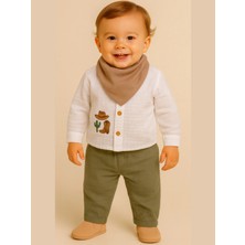 Müslin Kumaş Kovboy Desenli Erkek Bebek 3’lü Takım