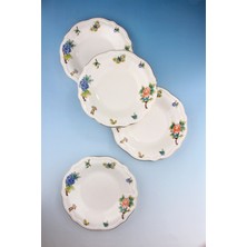 Bursa Porselen Dekor Çiçek Buketi Altın Yaldızlı 4 Parça Porselen Yemek Tabağı