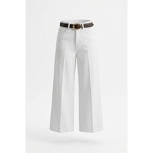 Magarde Premium Kemerli Flare Jean- Beyaz
