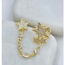Yıldızlı Zincir Detay Gold Earcuff Kıkırdak Küpe